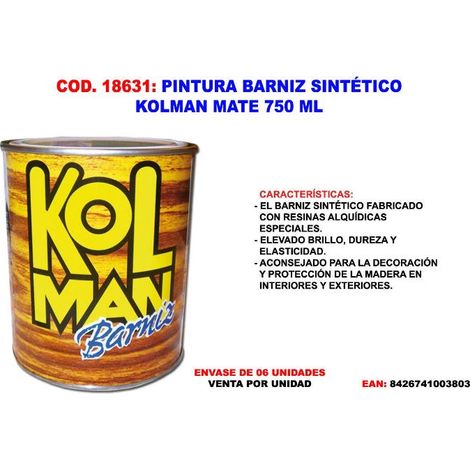 FPLUS pintura barniz sintetico kolman mate 750 ml. , pintura barniz sintetico kolman mate 750 ml.