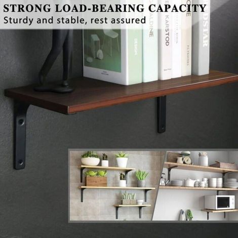 4pcs Équerre Étagère Murale, Équerre Métal Mat Noir, Support Étagère Métal pour Déco Cusine, Équerre Charge Lourde, Étiquette (1/5)