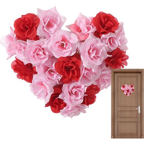 Couronne de Saint-Valentin – Couronne en forme de cœur, guirlande de fleurs artificielles à suspendre, décoration murale pour maison, mariage, Saint-Valentin (1/5)