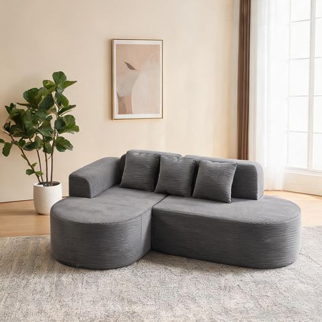 Canapé d'angle gris en velours côtelé 220 x 155 cm coloris gris (1/5)