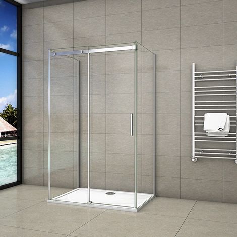 U-Form Duschkabine 6mm NANO ESG Schiebetür mit Seitenwand 110x90cm Eckeinstieg H.195cm Duschabtrennung Echtglas Duschtür Dusche Glastür (1/5)