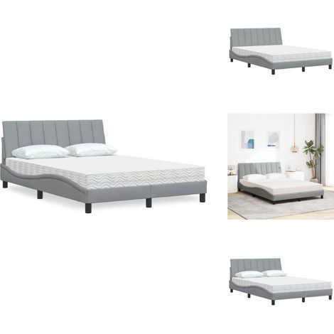 Lit avec matelas gris clair 140x200 cm tissu - Lit - Lits - Meuble De Chambre À Coucher - Sommier (1/5)