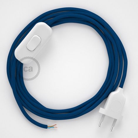 Cordon pour lampe, câble RM12 Effet Soie Bleu 1,80 m. Choisissez la couleur de la fiche et de l'interrupteur Blanc (1/4)