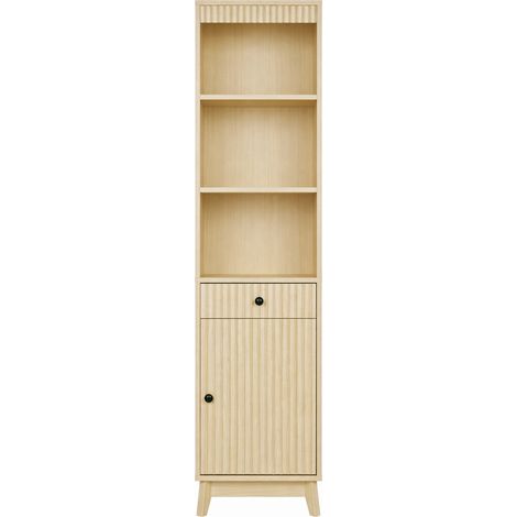 Mobiletto alto bagno 172 cm MDF color legno naturale con cassetto e anta reversibile (1/5)