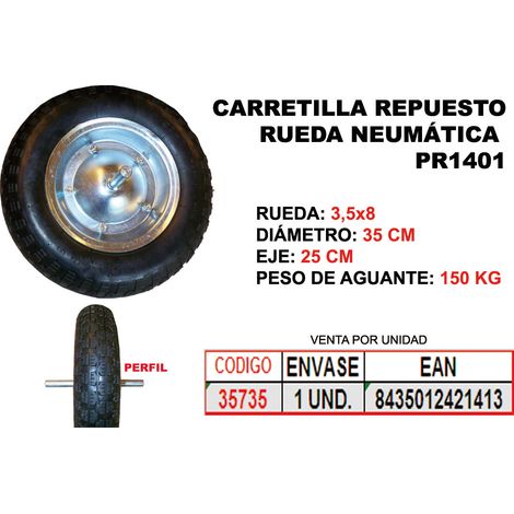 35 cm Luftrad mit 25 cm Achse und Metallfelge für SIFER Schubkarre