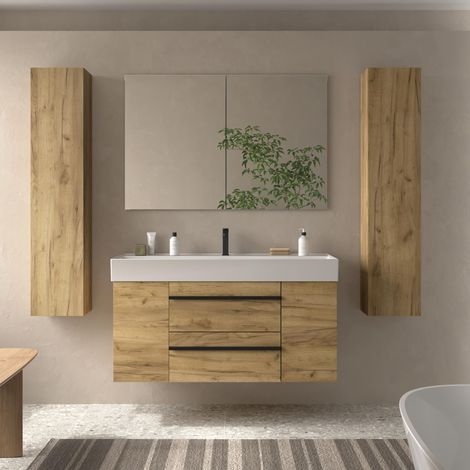 Meuble de salle de bain BORN PLUS 120cm Chêne Vasque Veneto Porcelaine Centrale 1P (1/5)