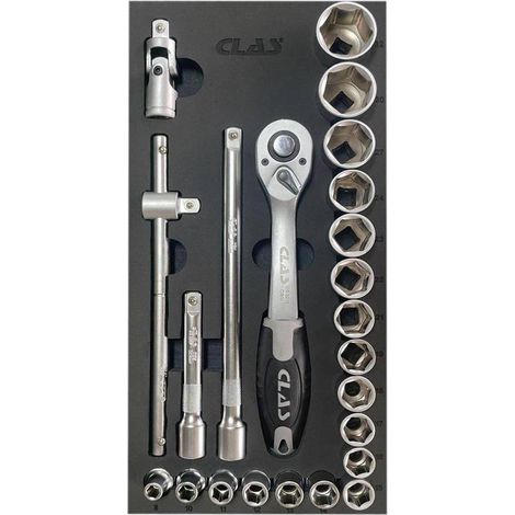 Insert cliquet réversible + douilles + accessoires (23pcs) 1/2" CrV - OS 3000 - CLAS Equipements