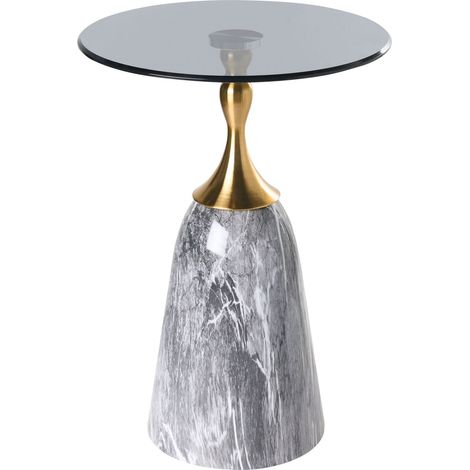 Tavolino rotondo in metallo Tavolino da caffè in stile glamour Effetto marmo Grigio Carter (1/5)