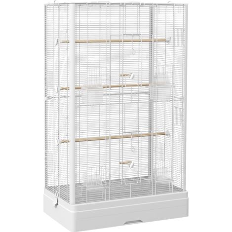 Voliera Gabbia per Uccelli 61x36,5x98 cm con Vassoio Estraibile e Posatoi per Pappagalli in Acciaio Bianco (1/5)