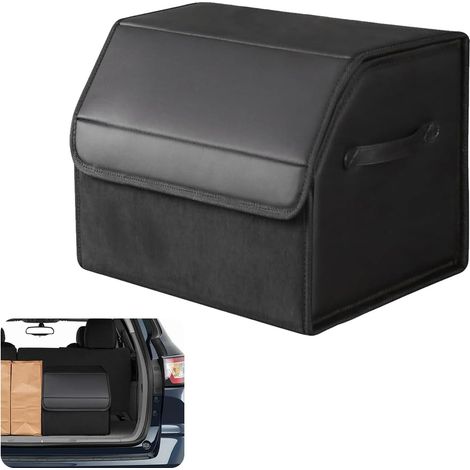 Organisateur de Coffre - 1 Unité - Cuir et Carton - Pliable Étanche 4 Compartiments - SUV Berline Camion - 32x30x28 cm Noir (1/5)
