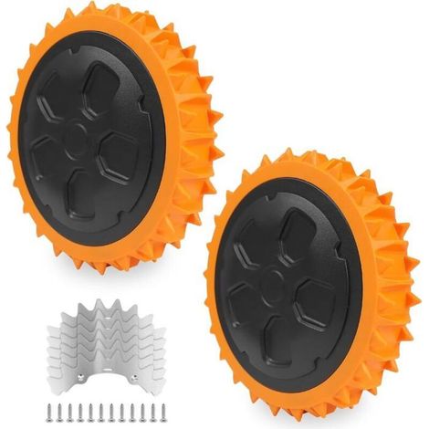 Ruote fuoristrada rinforzate per Worx Landroid, con punte in acciaio inossidabile, compatibili con i modelli WR141E, WR142E, WR143E, WR165E e WR167E. (1/5)