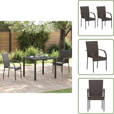 Stapelbare Gartenstühle 2 Stk. Poly Rattan Braun - Gartensessel - Stapelbarer Stuhl - Gartenmöbel - Outdoor Möbel - Rattan Sessel (1/5)