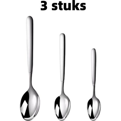 Ensemble de 3 cuillères de cuisine à long manche en acier inoxydable avec cuillère à soupe et cuillères de service épaisses argenté (1/5)