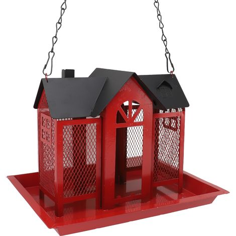 Mangeoire pour oiseaux, maison pour l'extérieur, maille sauvage, grande capacité, Station d'alimentation résistante aux intempéries, suspendue dans le jardin, dans la cour, anti-écureuils, rouge (1/5)