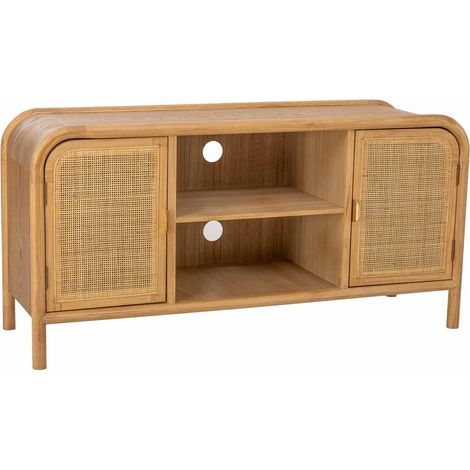 Mueble bajo de madera y ratán marrón 120x39x60h cm