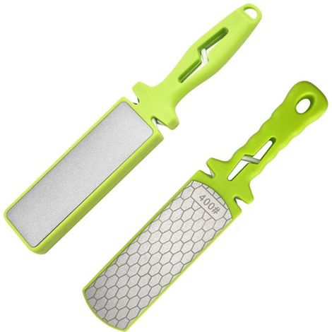 Juego 2 afiladores 5 1: Varilla afilado diamante, discos afilado grano 400 1000, afilador cuchillos antideslizante, color verde plateado (1/5)