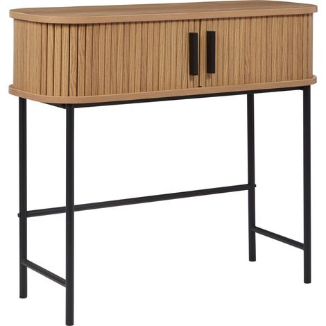 Consola retro puertas correderas MDF patas de metal madera clara Bradley