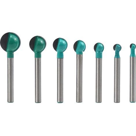 Fraise à Fond Rond Bois, 7PCS 6 mm Tige 6/8/10/12/14/16/19 mm Routeur Core Box Bits, Fraise à Rainurer pour Défonceuse Outil de Coupe Bit de Routeur (1/5)