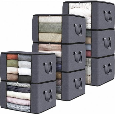 Sacs de rangement non tissés, organisateur pliable et anti-poussière pour couettes et vêtements, 90 L, gris, lot de 6 ou 60 L (lot de 8) (1/5)