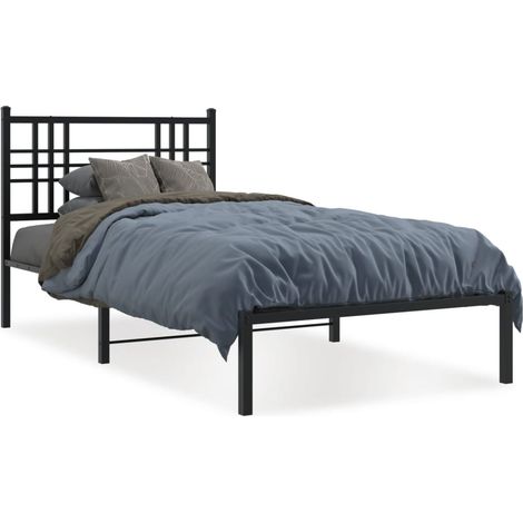 Lit simple,Lit adulte,Cadre de lit métal sans matelas avec tête de lit noir 90x190 cm CFW8489903 (1/5)