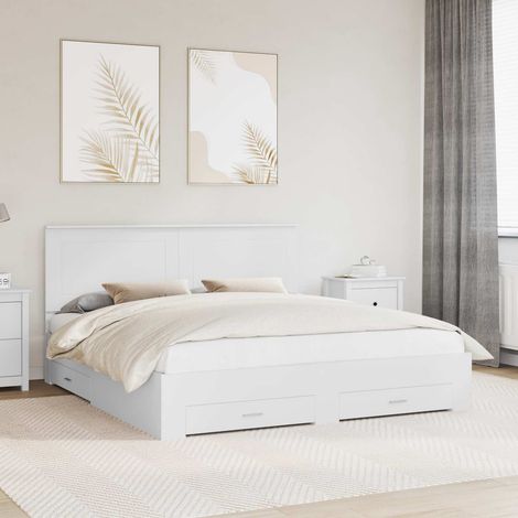 Bed Frame with Drawer White 180 x 200 cm Engineered Wood vidaXL (1/5)