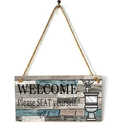 Decoración de pared de madera con la inscripción "Bienvenido, por favor tome asiento", hecha de cuerda de cáñamo. (1/5)