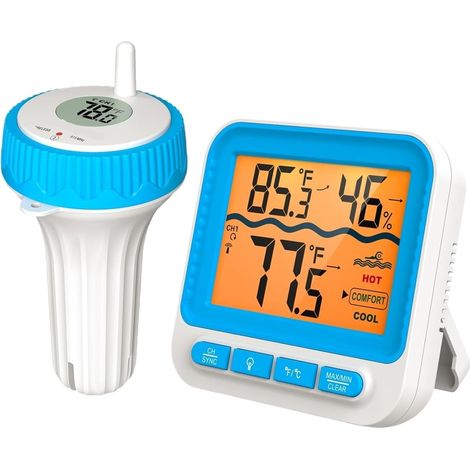 Thermomètre à Eau Thermomètre De Piscine Sans Fil Avec Écran Facile À Lire, Moniteur De Température D'eau IPX8 For Piscines (1/4)