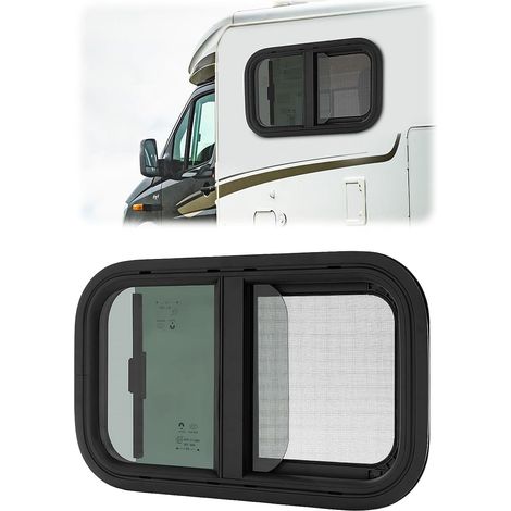 HAUTOUR Fenetre Camping Car avec Moustiquaire 500 x 300mm Vitrage Trempé Fenêtre Camping Car Fenêtre Coulissante Pour Camping-Cars Noir Fenêtres pour Camping-Cars, Caravane, Véhicule Modifié (1/5)