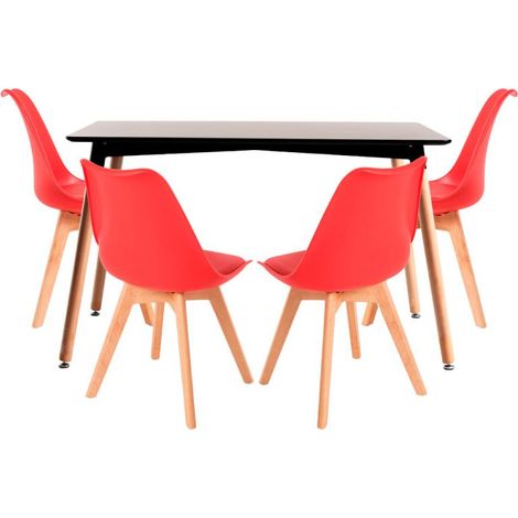 Conjuntos de mesa y sillas - Conjunto Mesa Tower Rectangular 120 x 80 cm Negra y Pack 4 Sillas Synk Basic - Rojo (1/5)