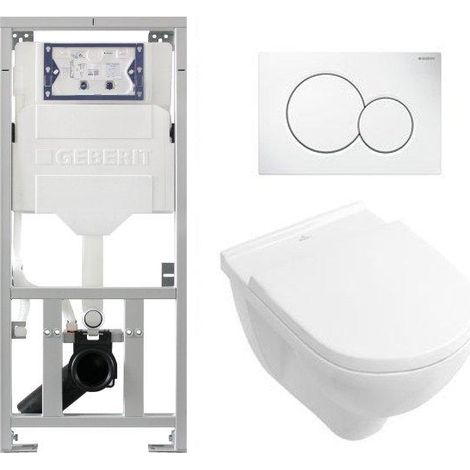 Villeroy & Boch O.novo Ensemble encastré avec cuvette suspendue à fond profond blanche abattant softclose plaque de recouvrement blanche