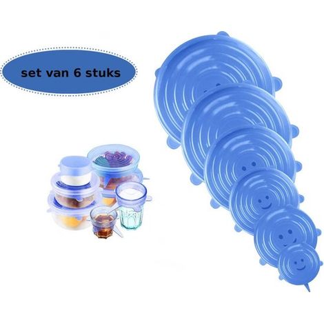 Couvercle de fermeture en silicone - Couvercle de rangement - Couvercle sous vide réutilisable - Lot de 6 pièces (1/5)