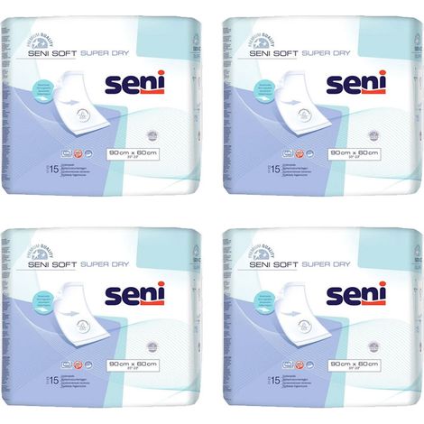 Atmungsaktive, saugfähige Einlage 90 cm x 60 cm, Seni Soft Super Dry, 15 Stück x 4er-Packung