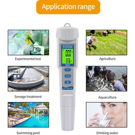 Stylo analyseur d'eau 3 en 1 EC PH Température, testeur portable multifonctionnel précis pour aquarium piscine laboratoire