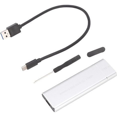 Boîtier SSD M.2 NVMe en aluminium, interface USB 3.1 vers NVMe PCIe M Key Type C, châssis externe argenté pour SSD (1/5)