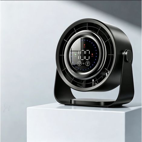 Petit Ventilateur de Bureau,5000mAh Ventilateur à Pile,1-199 vitesses et tête rotative à 105°, Affichage LED,Ventilador de Pared de Puissant Flux d'Air pour Bureau et Maison,Chambre,cuisine(noir) (1/5)