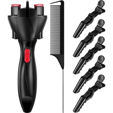 7Pcs Automatic Braider Set Including Electronic Braiding Tools Machine Braider Curler DIY Tools With Rat Tail Comb And Alligator Hair Clips For DIY Hairstyling (Black) (1/5)