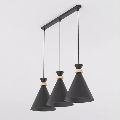 Lampada a sospensione Zero in acciaio nero opaco e legno (1/5)