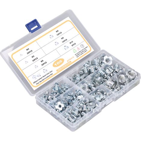 105-teiliges Set aus verzinkten Schlitzmuttern aus Kohlenstoffstahl M4-M10, Sortiment an T-Bolzen für Reparatur und Wartung (1/5)