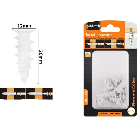 Trade Shop - SET 12 TASSELL PEZZZZEN IN PLASTIC TASSELLO FISCHER FISSAGGIO VITI 12X26MM 57183 - (1/2)