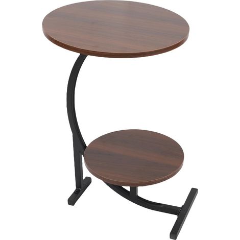 TABLE D'APPOINT 2 ÉTAGES RONDE MODERNE, MDF NOYER 40/30CM, CADRE MÉTAL, RANGEMENT GAIN DE PLACE, CHEVET/SALON (1/5)