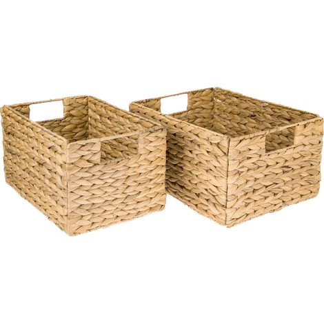 HMF Aufbewahrungskorb, faltbarer Korb geflochten aus Wasserhyazinthe Seegras, 2er Set, Größe M + L (1/5)