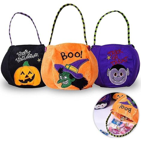 Set mit 3 Halloween-Süßigkeiten- und Geschenktüten – Kürbis-, Vampir- und Hexenmotive (1/5)