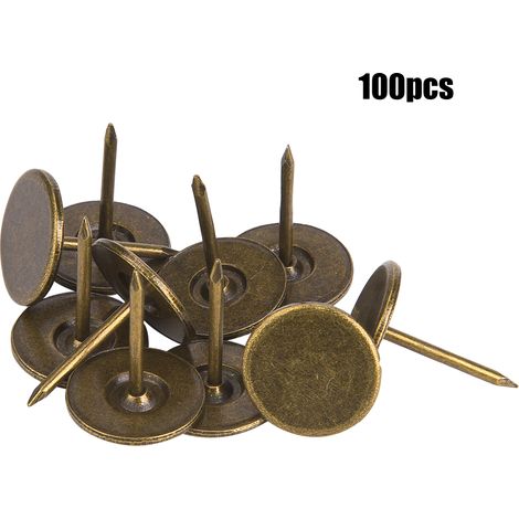 100 clous décoratifs à tête plate, accessoires de meubles de canapé en fer bronze antique, 16 x 20 mm (1/5)
