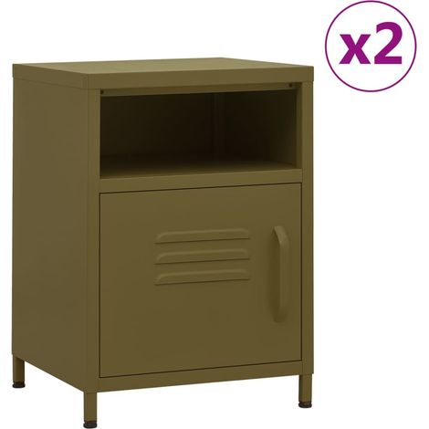 Nightstands 2 pcs Olive Green 35x35x51 cm Steel vidaXL