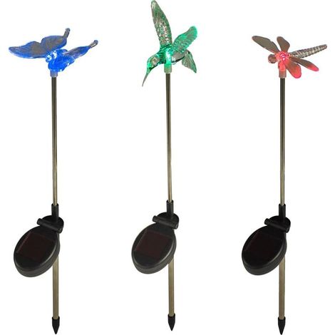 Lot de 6 Balises LED Solaires Libellule, Papillon & Colibri Lumineuses de Couleur Changeante (1/5)