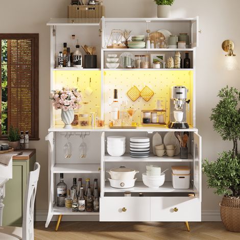 Armoire haute 120x40x176 cm blanche en MDF et verre avec LED, prises USB et rangement (1/5)