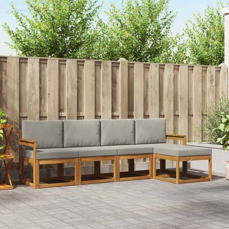 Outdoor-Sofagarnitur mit Kissen 5 pcs Natürlich und Hellgrau