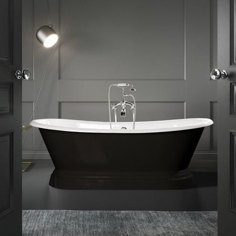 Baignoire îlot sur socle en fonte émaillée SOUTHPORT Noire 180 cm Peinture noire