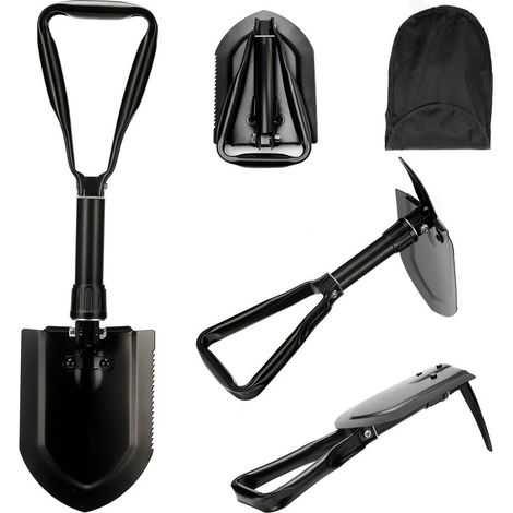 Pelle multifonctionnelle pliable de 58 cm, sac de transport avec ceinture en acier au carbone haute résistance ultra-stable, combinaison de pelle de camping pliable, adaptée à la randonnée et à la cha (1/4)
