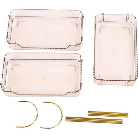 Organisateur maquillage PET métal comptoir salle de bain – Étagère stockage parfum soins chambre vanité ambre tige dorée 3 niveaux, organisation (1/4)